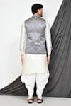 Shop_Aryavir Malhotra_Grey Dupion Silk Leaf Motifs Pattern Nehru Jacket And Kurta Set _at_Aza_Fashions