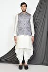 Buy_Aryavir Malhotra_Grey Dupion Silk Leaf Motifs Pattern Nehru Jacket And Kurta Set _Online_at_Aza_Fashions