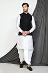 Buy_Aryavir Malhotra_Black Dupion Silk Leaf Motifs Pattern Nehru Jacket With Kurta Set _at_Aza_Fashions