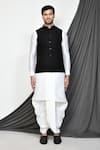 Aryavir Malhotra_Black Dupion Silk Leaf Motifs Pattern Nehru Jacket With Kurta Set _Online_at_Aza_Fashions