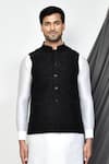 Buy_Aryavir Malhotra_Black Dupion Silk Leaf Motifs Pattern Nehru Jacket With Kurta Set _Online_at_Aza_Fashions