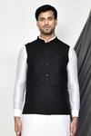 Aryavir Malhotra_Black Dupion Silk Solid Nehru Jacket And Kurta Set _at_Aza_Fashions