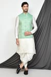 Buy_Aryavir Malhotra_Green Dupion Silk Leaf Motifs Kurta Set With Pattern Nehru Jacket _at_Aza_Fashions