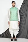 Buy_Aryavir Malhotra_Green Dupion Silk Leaf Motifs Kurta Set With Pattern Nehru Jacket _Online_at_Aza_Fashions