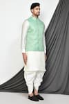 Aryavir Malhotra_Green Dupion Silk Leaf Motifs Kurta Set With Pattern Nehru Jacket _at_Aza_Fashions