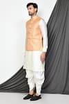 Aryavir Malhotra_Beige Dupion Silk Leaf Motifs Kurta Set And Pattern Nehru Jacket _at_Aza_Fashions