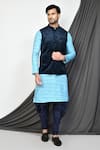 Buy_Aryavir Malhotra_Blue Dupion Silk Paisley Pattern Nehru Jacket And Kurta Set _at_Aza_Fashions