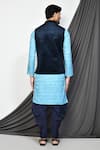 Shop_Aryavir Malhotra_Blue Dupion Silk Paisley Pattern Nehru Jacket And Kurta Set _at_Aza_Fashions