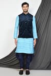 Buy_Aryavir Malhotra_Blue Dupion Silk Paisley Pattern Nehru Jacket And Kurta Set _Online_at_Aza_Fashions