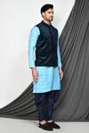 Shop_Aryavir Malhotra_Blue Dupion Silk Paisley Pattern Nehru Jacket And Kurta Set _Online_at_Aza_Fashions