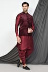 Buy_Aryavir Malhotra_Maroon Dupion Silk Paisley Work Nehru Jacket And Kurta Set _at_Aza_Fashions