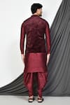 Shop_Aryavir Malhotra_Maroon Dupion Silk Paisley Work Nehru Jacket And Kurta Set _at_Aza_Fashions