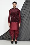 Buy_Aryavir Malhotra_Maroon Dupion Silk Paisley Work Nehru Jacket And Kurta Set _Online_at_Aza_Fashions