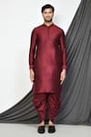 Aryavir Malhotra_Maroon Dupion Silk Paisley Work Nehru Jacket And Kurta Set _at_Aza_Fashions