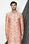 Buy_Aryavir Malhotra_Peach Sherwani Dupion Art Silk Embroidered Floral Set _Online_at_Aza_Fashions