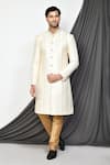 Buy_Aryavir Malhotra_Cream Sherwani Mulberry Embroidered Thread Set_at_Aza_Fashions