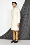 Aryavir Malhotra_Cream Sherwani Mulberry Embroidered Thread Set_at_Aza_Fashions