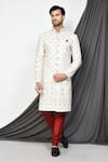 Buy_Aryavir Malhotra_Cream Sherwani Mulberry Embroidered Floral Jaal Set _at_Aza_Fashions