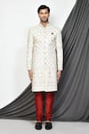 Shop_Aryavir Malhotra_Cream Sherwani Mulberry Embroidered Floral Jaal Set _Online_at_Aza_Fashions