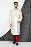 Buy_Aryavir Malhotra_Cream Sherwani And Kurta Tuxedo Satin Embroidery Thread Floral & Set _at_Aza_Fashions