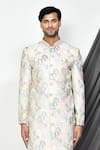 Shop_Aryavir Malhotra_Cream Sherwani Mulberry Embroidery Thread Work Set _Online_at_Aza_Fashions