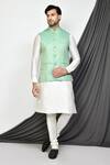 Buy_Arihant Rai Sinha_Green Silk Embroidery Thread Bundi And Kurta Set _at_Aza_Fashions