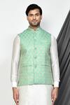 Shop_Arihant Rai Sinha_Green Silk Embroidery Thread Bundi And Kurta Set _Online_at_Aza_Fashions