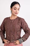 Monika Mathuria Datta_Brown Chanderi Embroidered Thread Round Cutdana Sequin Top With Skirt _Online_at_Aza_Fashions