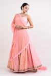 Buy_Monika Mathuria Datta_Peach Chanderi Embroidered Thread Round Woven Floral Panelled Lehenga Set _at_Aza_Fashions