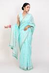 Monika Mathuria Datta_Blue Cotton Silk Embroidered Thread Sequin Woven Saree With Blouse  _Online_at_Aza_Fashions