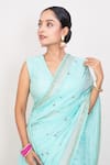 Buy_Monika Mathuria Datta_Blue Cotton Silk Embroidered Thread Sequin Woven Saree With Blouse  _Online_at_Aza_Fashions