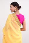 Shop_Monika Mathuria Datta_Yellow Cotton Silk Embroidered Thread Floral Blossom Woven Saree With Blouse _at_Aza_Fashions