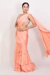 Buy_Monika Mathuria Datta_Peach Net Embroidered Thread Pre Draped Saree With Sequin Blouse _at_Aza_Fashions