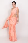 Buy_Monika Mathuria Datta_Peach Net Embroidered Thread Pre Draped Saree With Sequin Blouse _Online_at_Aza_Fashions