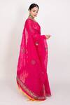 Monika Mathuria Datta_Pink Cotton Embroidered Thread V-neck Floral Jaal Saree With Blouse  _Online_at_Aza_Fashions