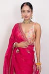 Buy_Monika Mathuria Datta_Pink Cotton Embroidered Thread V-neck Floral Jaal Saree With Blouse  _Online_at_Aza_Fashions