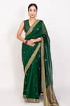 Buy_Monika Mathuria Datta_Emerald Green Raw Silk Embroidered Thread Floral Bud Woven Saree With Blouse _at_Aza_Fashions