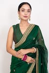 Buy_Monika Mathuria Datta_Emerald Green Raw Silk Embroidered Thread Floral Bud Woven Saree With Blouse _Online_at_Aza_Fashions