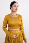 Monika Mathuria Datta_Yellow Viscose Embroidered Thread Round Flared Leghenga Blouse Set _Online_at_Aza_Fashions