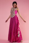 Buy_Payal Singhal_Pink Georgette Embroidery Sequin Round Neck Bandhani Pattern Choli And Sharara Set _at_Aza_Fashions