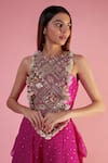 Buy_Payal Singhal_Pink Georgette Embroidery Sequin Round Neck Bandhani Pattern Choli And Sharara Set _Online_at_Aza_Fashions