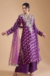 Buy_Payal Singhal_Purple Georgette Woven Leheriya Notched Stripe Kurta Palazzo Set _at_Aza_Fashions