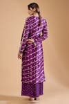 Shop_Payal Singhal_Purple Georgette Woven Leheriya Notched Stripe Kurta Palazzo Set _at_Aza_Fashions
