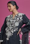 Buy_Payal Singhal_Blue Silk Embroidered Abla Notched Round Neck Floral Applique Kurta Palazzo Set _Online_at_Aza_Fashions