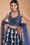 Buy_Payal Singhal_Blue Georgette Embroidered Abla U Neck Thread Blouse Lehenga Set _Online_at_Aza_Fashions