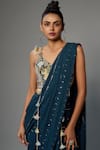 Payal Singhal_Blue Georgette Embroidered Mukaish V Neck Pre-stitched Saree And Blouse Set _Online_at_Aza_Fashions