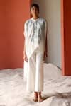 Buy_Shikha Mehta_Ivory Silk, Chanderi Ani Embroidered Cape Pant Set _at_Aza_Fashions