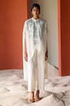 Shikha Mehta_Ivory Silk, Chanderi Ani Embroidered Cape Pant Set _Online_at_Aza_Fashions