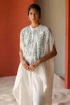 Buy_Shikha Mehta_Ivory Silk, Chanderi Ani Embroidered Cape Pant Set _Online_at_Aza_Fashions