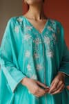 Shop_Shikha Mehta_Blue Chanderi, Silk Embroidery V-neck Aniyah Thread And Mirror Tunic & Pant Set _Online_at_Aza_Fashions